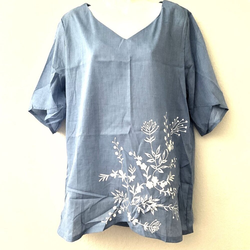 MISSLOOK FLORAL V NECK TOP L
